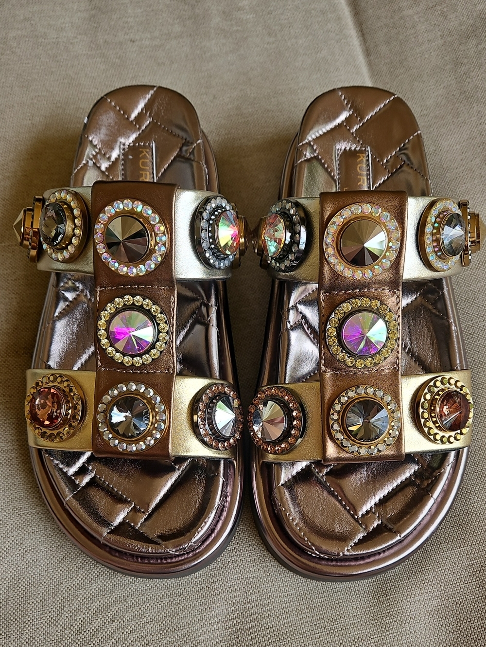 Kurt Geiger Orson Crystal-embellished Leather Flat sandals Bronze EU37, US7